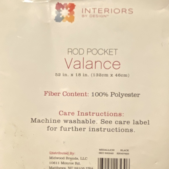 Interiors by design brand Rod Pocket Valance. NWT’S. - Picture 3 of 3